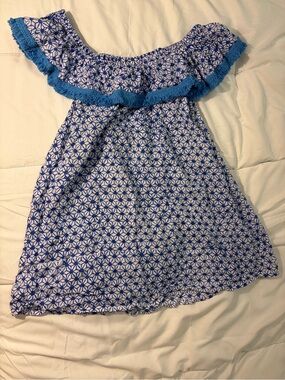 Roberta Roller Rabbit Blue and White Elastic Waist Geometric Blouse